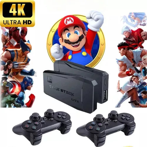 Game Stick Video Game Retro 4k E 64gb Com 2 Controles S/ Fio Cor Preto - 20 Mil Jogos