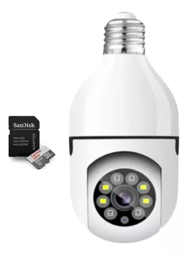Camera Ip 360 Giratoria Wifi Lampada + Cartão De Memória 64gb