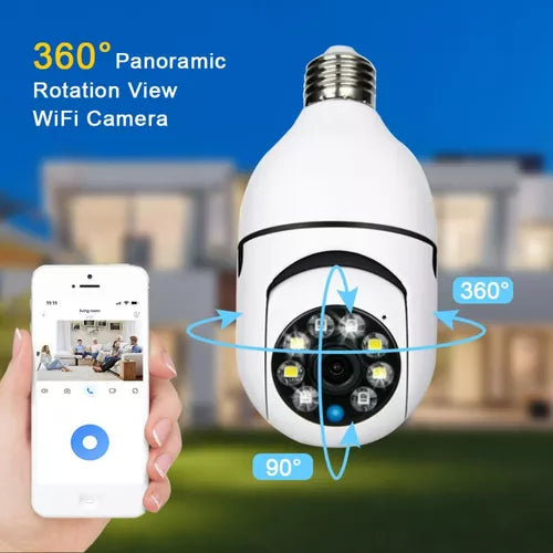 Camera Ip 360 Giratoria Wifi Lampada + Cartão De Memória 64gb