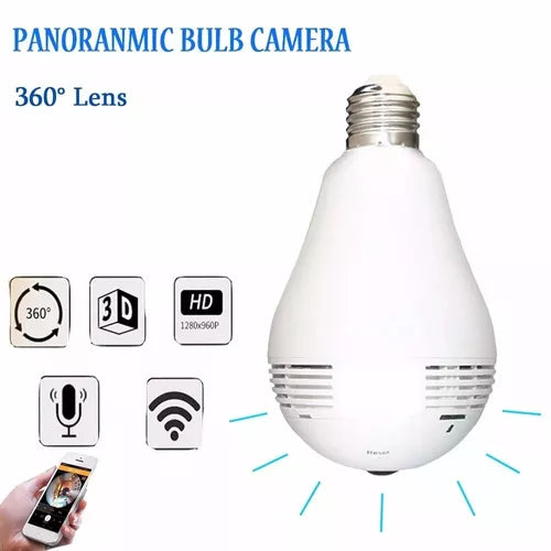 Camera Ip Seguraca Lampada Vr 360 Panoramica Espia Wifi V380